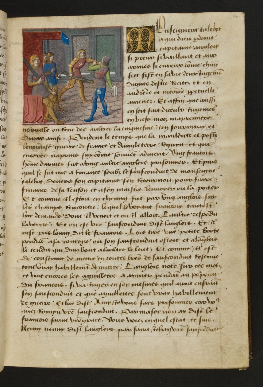 MS Hunter 252 014r oldal a száz új hírből, c.1461-62 alkotó: French School