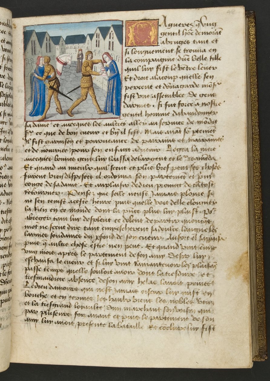 MS Hunter 252 048r oldal a száz új hírből, c.1461-62 alkotó: French School