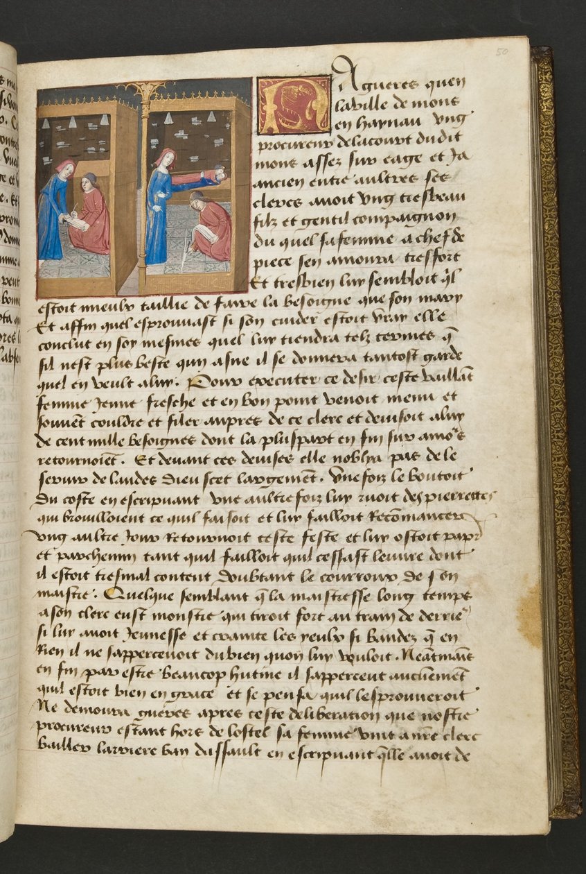 MS Hunter 252 050r oldal a száz új hírből, c.1461-62 alkotó: French School
