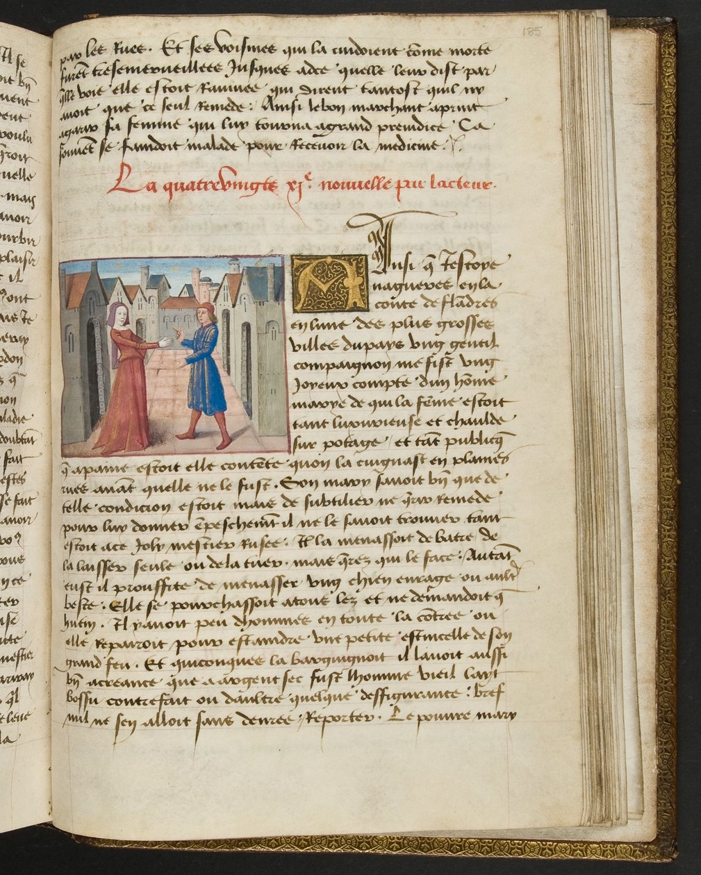 MS Hunter 252 185r oldal a száz új hírből, c.1461-62 alkotó: French School