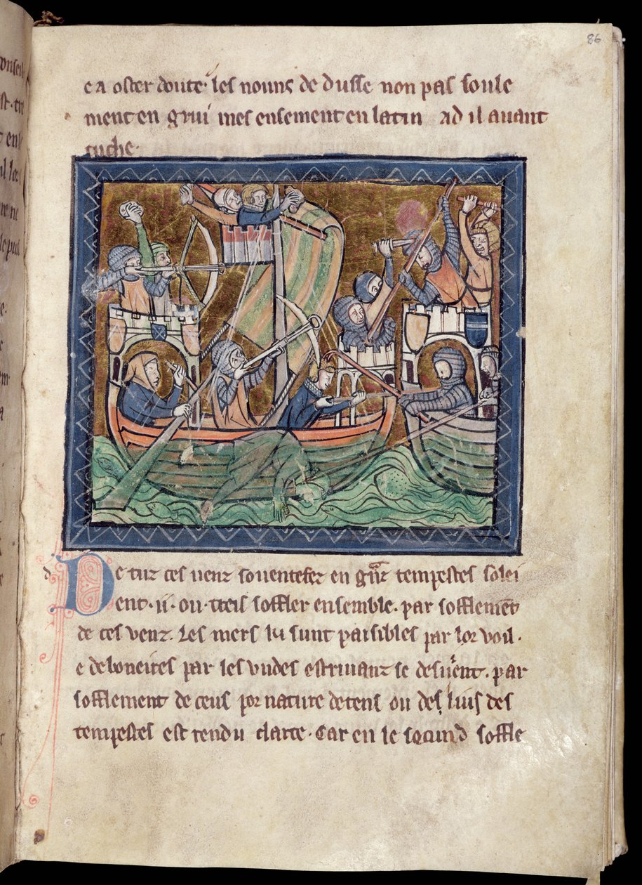 MS Marlay Adjon hozzá 1 f.86 szövegoldalt tengeri csata megvilágításával, De Re Militariból, 1270 körül alkotó: French School