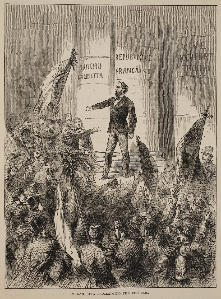 M. Gambetta kikiáltja a köztársaságot, 1870. szeptember, illusztráció Cassells: A Franciaország és Németország közötti háború története, 1870-1871 alkotó: French School