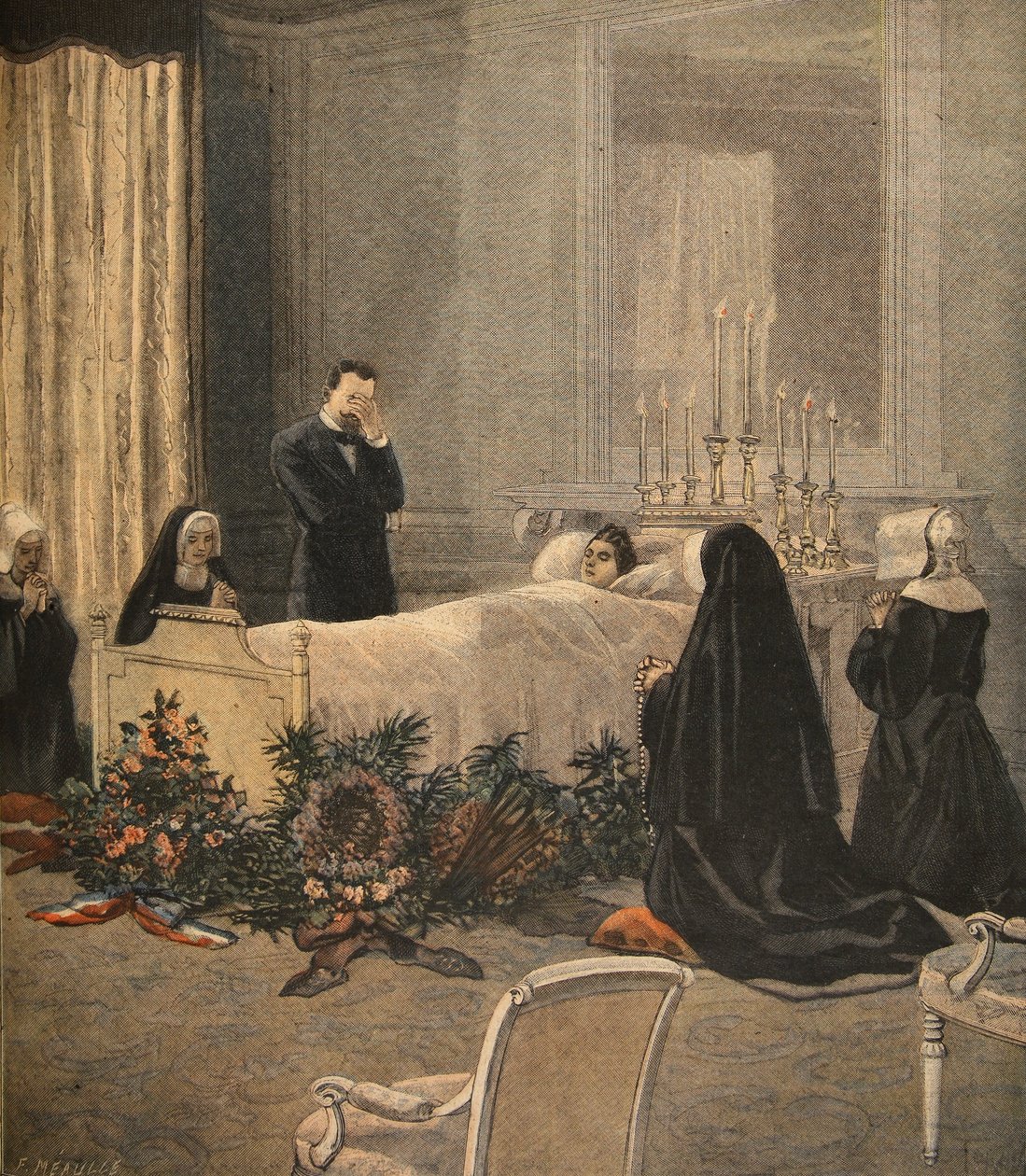 Madame Carnot a halálos ágyán, illusztráció a Le Petit Journal: Supplement illustre, 1898. október 16. alkotó: French School