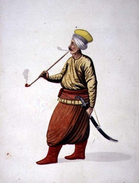 Pipázó férfi, oszmán kor, 18. század harmadik negyede (akvarell, papír) alkotó: French School