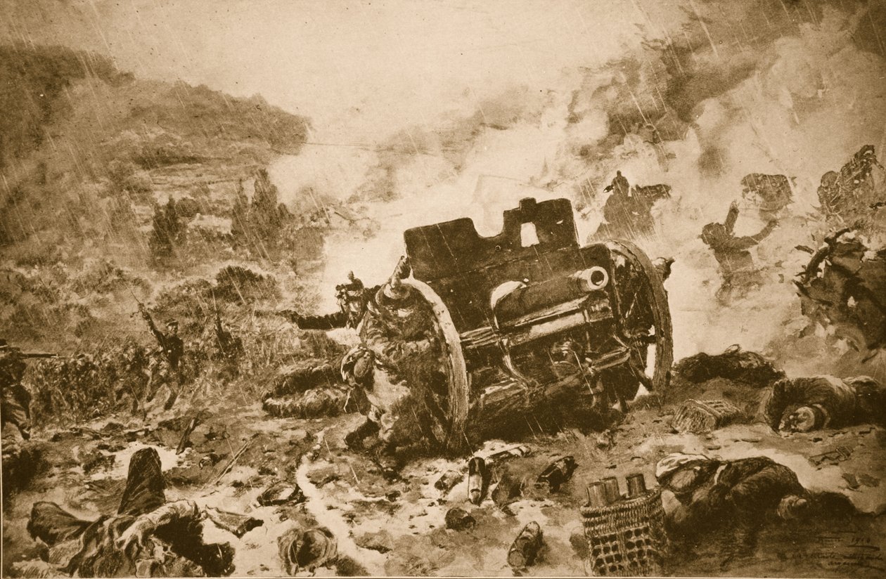 Végre embertől emberhez! A francia gyalogság egy repülő német üteget üldöz az Argonne esős völgyében, 1914-1919 alkotó: French School