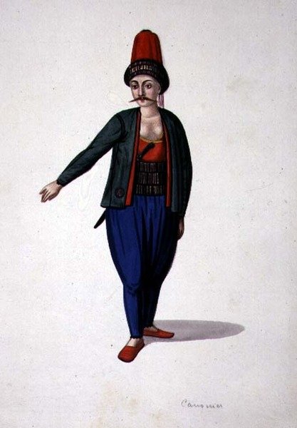 Férfi tőrrel, oszmán kor, 18. század harmadik negyede (akvarell, papír) alkotó: French School