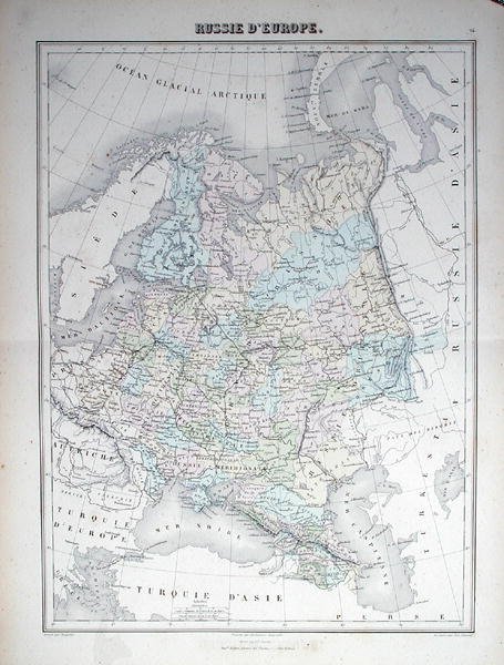 Európai Oroszországot ábrázoló térkép, 1840 körül (színes metszet) alkotó: French School