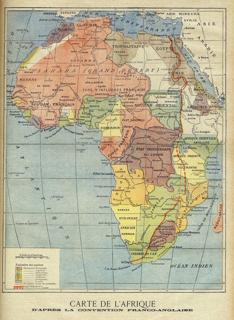 Afrika térképe az 1899. márciusi angol-francia megállapodás aláírása után (színes litho) Illusztráció a Le Petit Journal számára, 1899. április 9. (metszet) alkotó: French School
