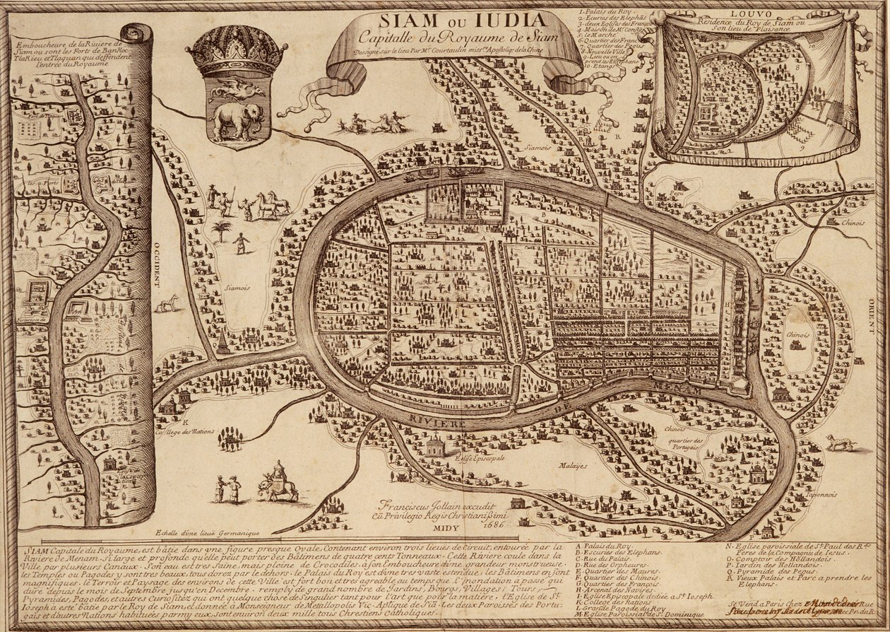 Ayutthaya térképe, 1686 (tintával papíron) alkotó: French School