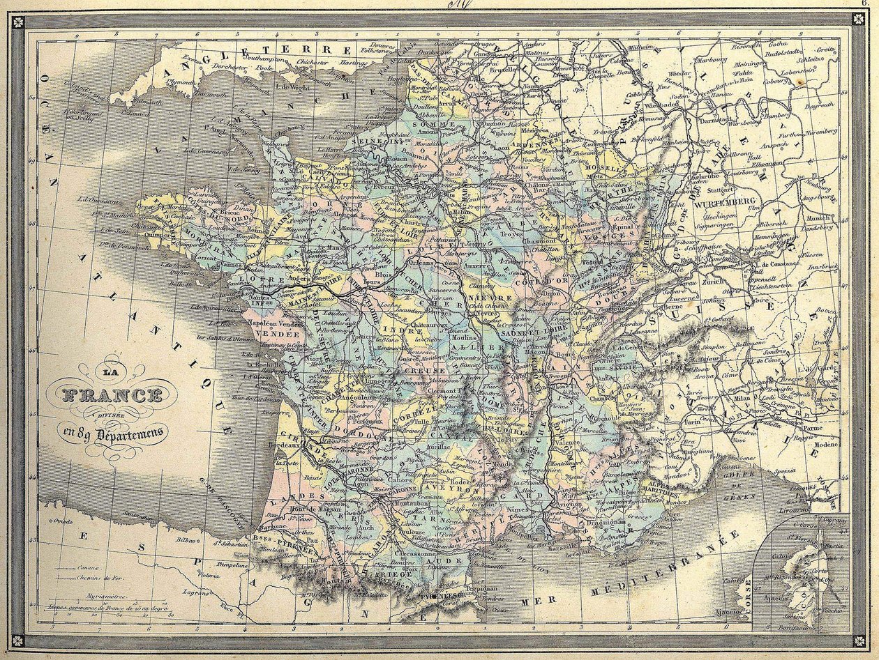 Franciaország térképe – Vuillemin „” Atlas univerzum”-jában, kb. 1851 alkotó: French School