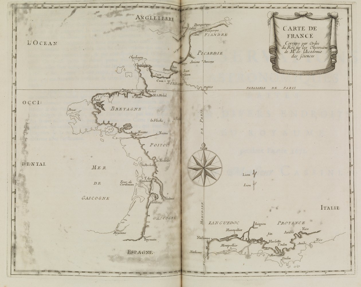 Franciaország térképe, 1693 körül (nyomtatás) alkotó: French School