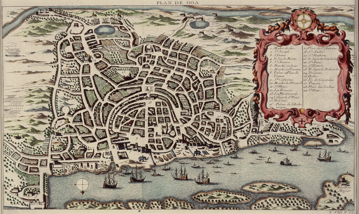 Goa térképe, Histoire generale des voyages, 1750 (színes metszet) alkotó: French School