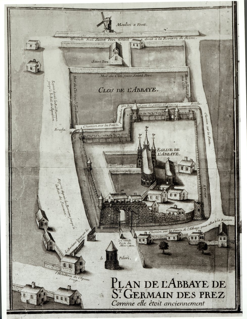 A Saint-Germain-des-Pres-i apátság térképe, 1713 (tinta és gouache papíron) alkotó: French School