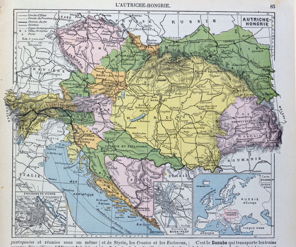 Az Osztrák-Magyar Birodalom térképe, illusztráció egy francia földrajz iskolai tankönyvből, 1905 alkotó: French School