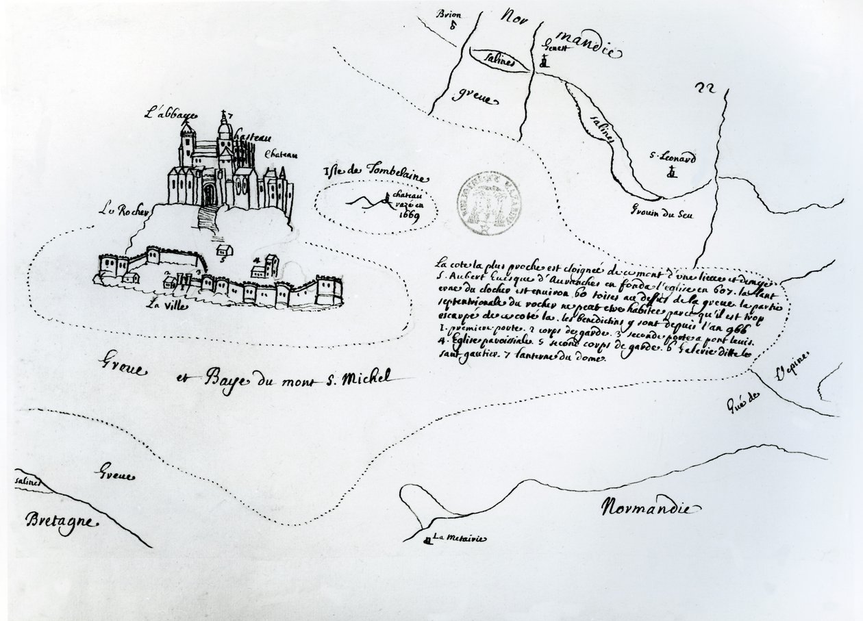 A Mont Saint-Michel-öböl térképe (toll és tinta papíron) alkotó: French School