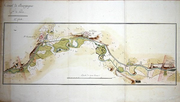A Canal de Bourgogne térképe, 18. század vége (akvarell, papír) alkotó: French School