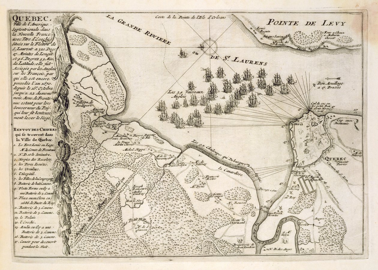 A brit flotta által Quebec ostromának térképe, 1670 alkotó: French School