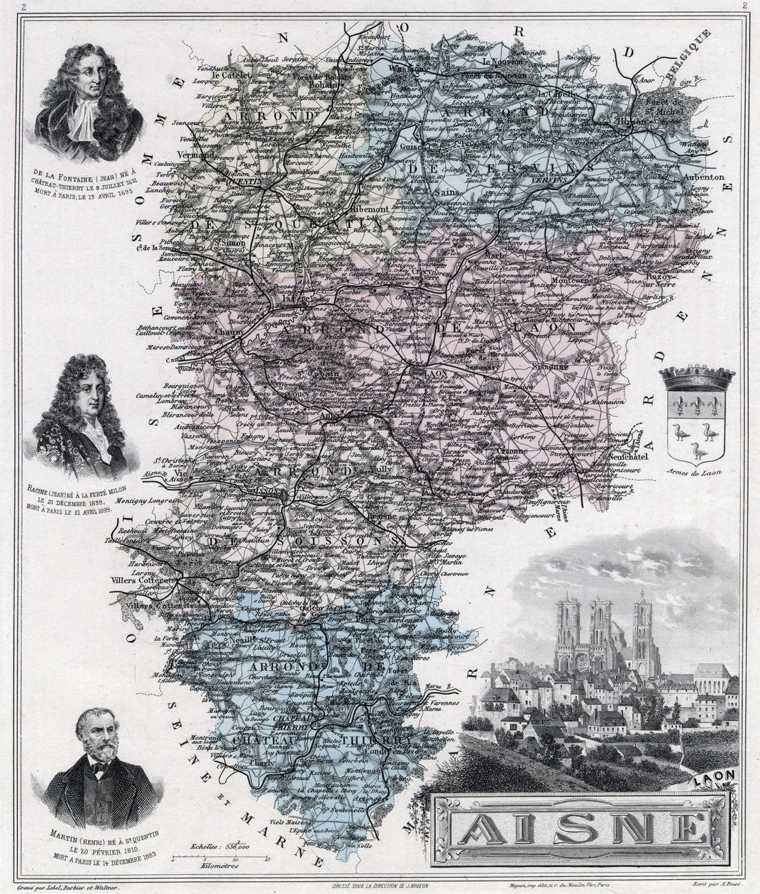 Aisne megye térképe (1889-es metszet) alkotó: French School