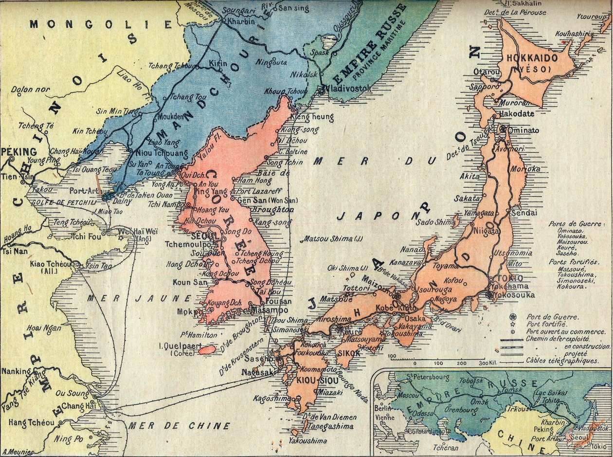 Az orosz-japán háború színházának térképe. A War Theatre térképe Orosz-Japán háború (Japán orosz háború) - Illusztráció a Le petit Journal számára, 1904. február 28. alkotó: French School