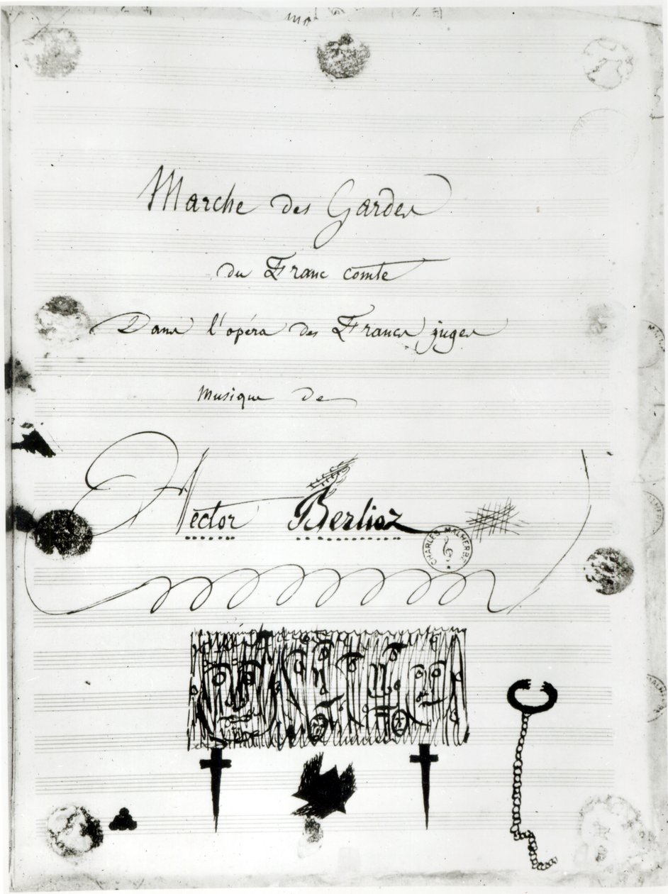 „Marche des Gardes du Franc Comte” Hector Berlioz (1803-69) „Les Francs Judges” című operájából, 1826 (toll és tinta papíron) alkotó: French School