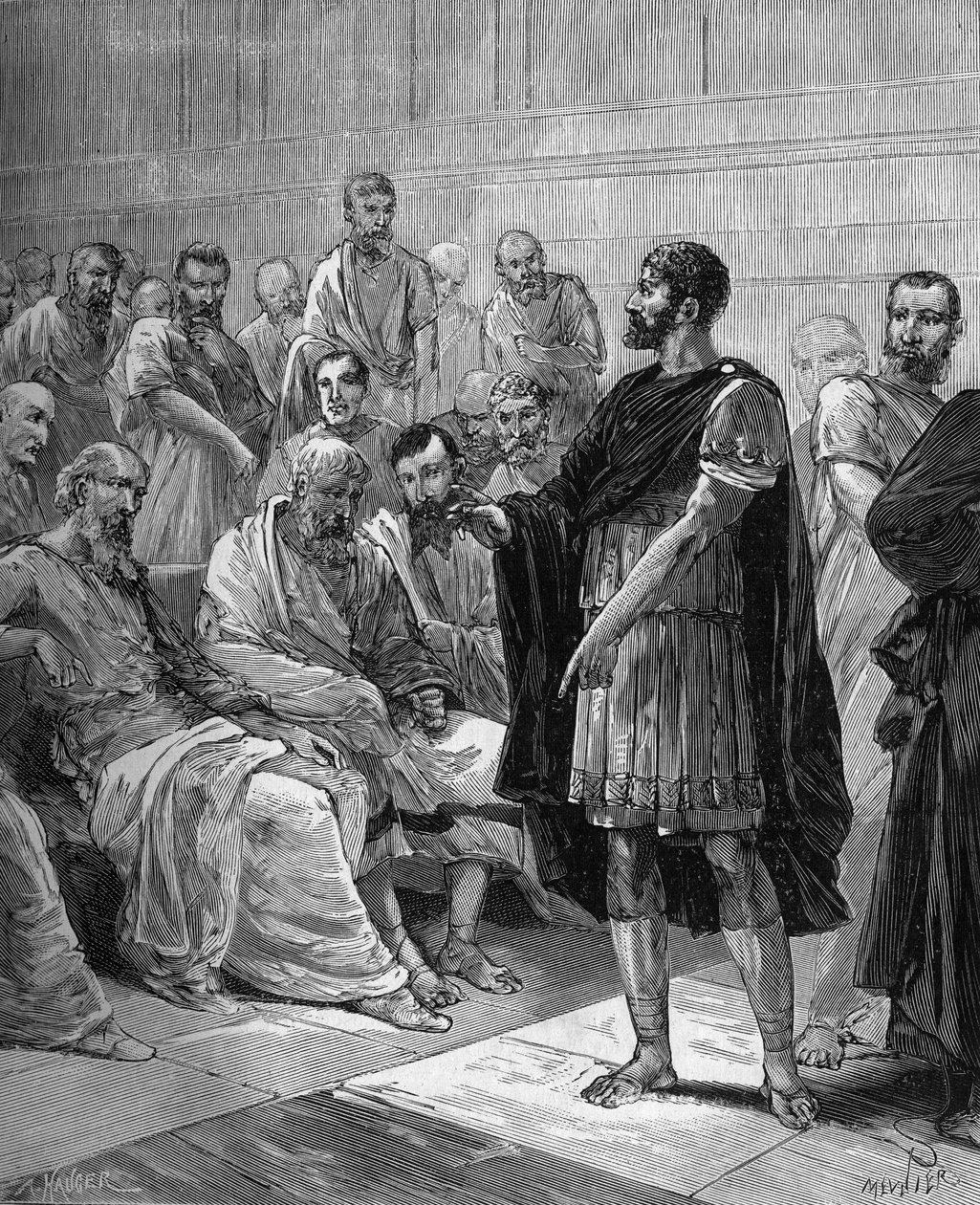 Marcus Atilius Regulus a római szenátus előtt - Marcus Atilius Regulus római konzul (i.e. 256 körül) a római szenátus előtt - Bitard Adolphe 1880 „A tudomány, találmányok és felfedezések népszerű története az első századoktól napjainkig” alkotó: French School
