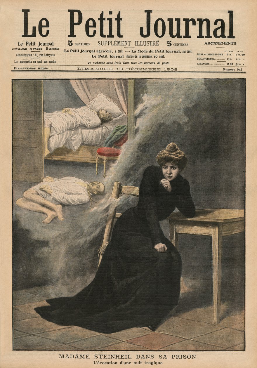 Marguerite Steinheil börtönben, borító illusztrációja a „Le Petit Journal”-ból, illusztráció, 1908. december 13. alkotó: French School