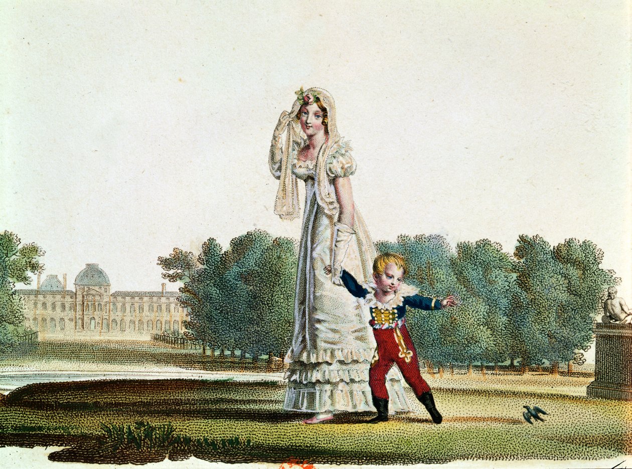 Marie Louise (1791-1847) és Róma királya (1811-32) a Tuileries-palota előtt alkotó: French School