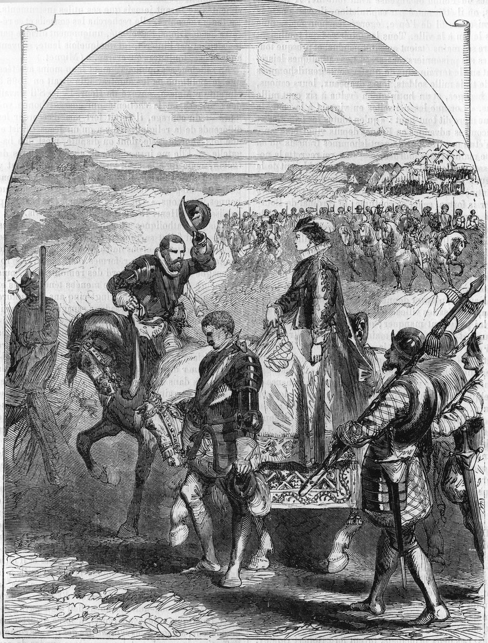 Mary Stuart kényezteti Erzsébet 1st of England-et. „Franciaország népszerű története” c. 1885 körül. Metszet. alkotó: French School