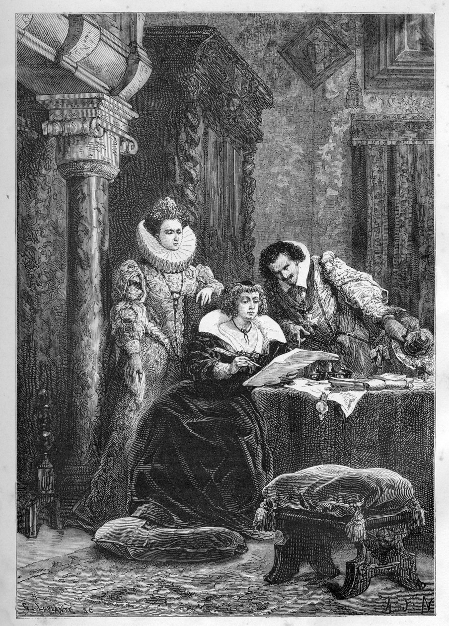 Marie de Medici befolyásos olasz barátaival és bizalmasaival, Leonora Dorival (Dosi), akit Galigaiként ismernek (1571-1617), és férjével, Concino Concinival (Conchine) (1575-1617 körül) – Marie de Medici olasz befolyásos barátaival és bizalmasaival, Leonor alkotó: French School