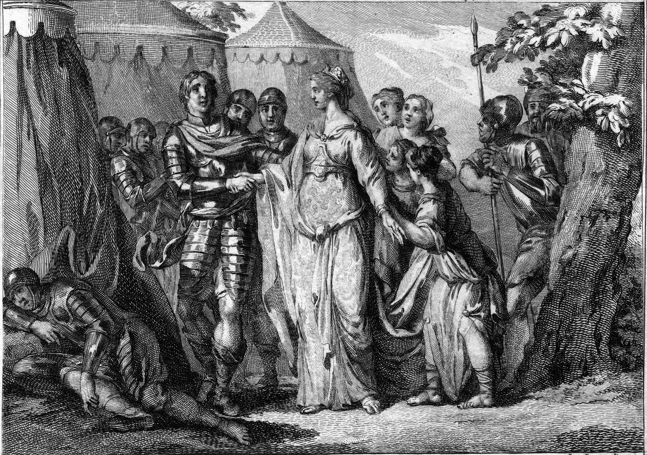 I. Childerik (kb. 436-481 vagy 482), a szaliánusok frank királyának házassága Türingiai medencével (445-491), 463-ban. 18. századi metszet. alkotó: French School