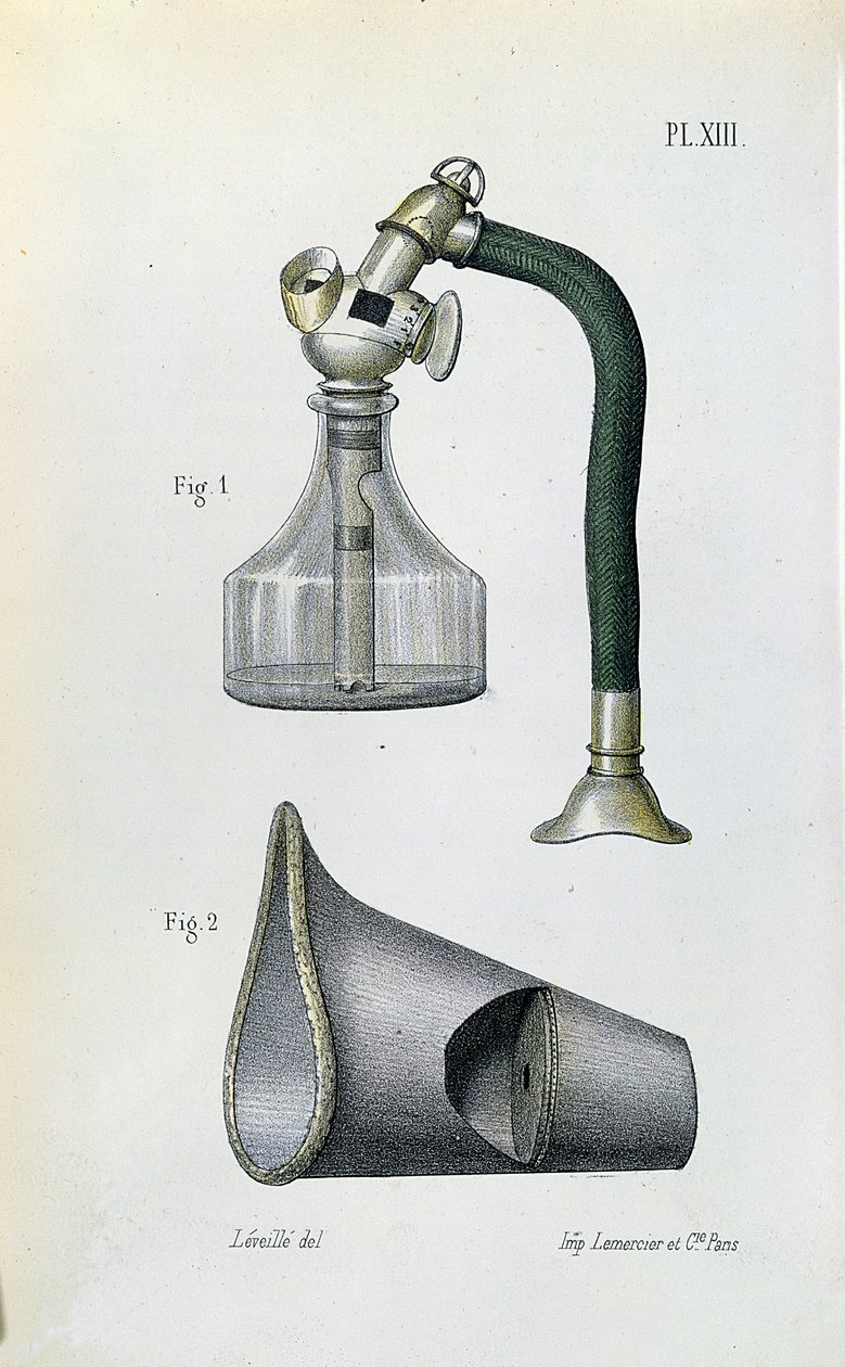 Maszk éter adagolásához a páciens érzéstelenítéséhez, Jean-Baptiste-Leon Dubreuil orvosi kézikönyvéből alkotó: French School