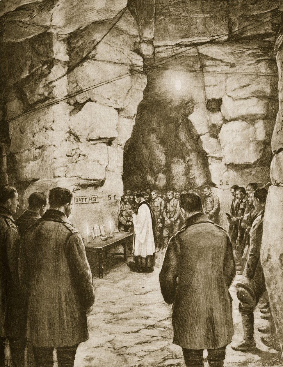 Csata előtt szentmisét tartanak a francia barlangokban, 1914-1919 alkotó: French School