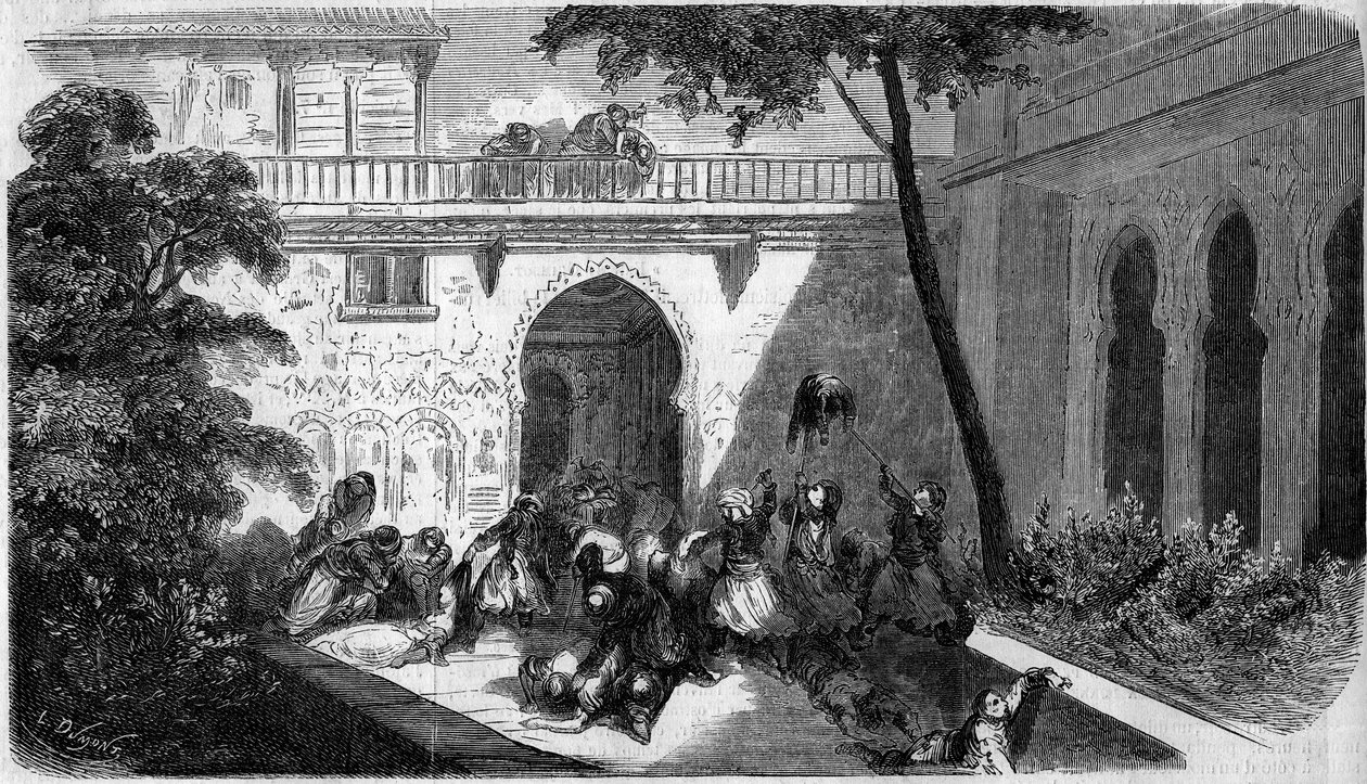 Maronita keresztények lemészárlása drúzok (drukok) által egy ház udvarán a szíriai Deir el Kamarban (Deir el Kamar) alkotó: French School