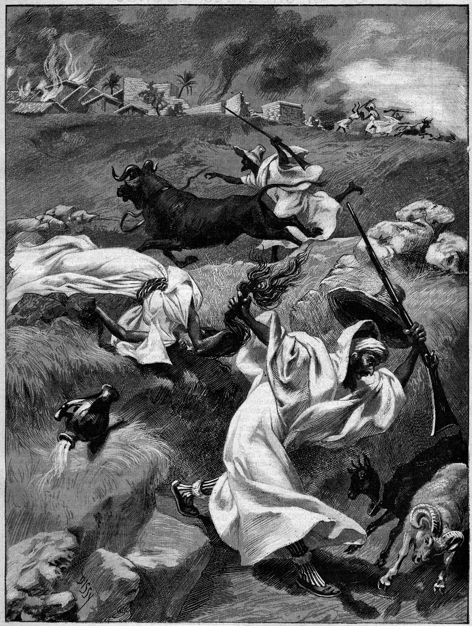 Massacres du Touat (Észak-Afrika). Metszet a "La Terre Illustree" n°54 1891. november 12-i számában. alkotó: French School