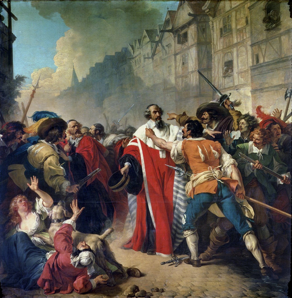 Mathieu Mole-t megállította a párizsi tömeg, amikor visszatért Mazarinhoz és Anna osztrák királynőhöz, 1879 alkotó: French School