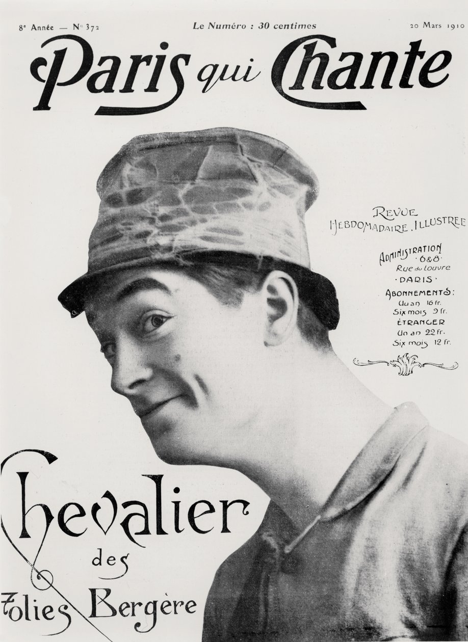 Maurice Chevalier, a "Paris qui Chante" című filmből, 1910. március 30. (litográfia) alkotó: French School