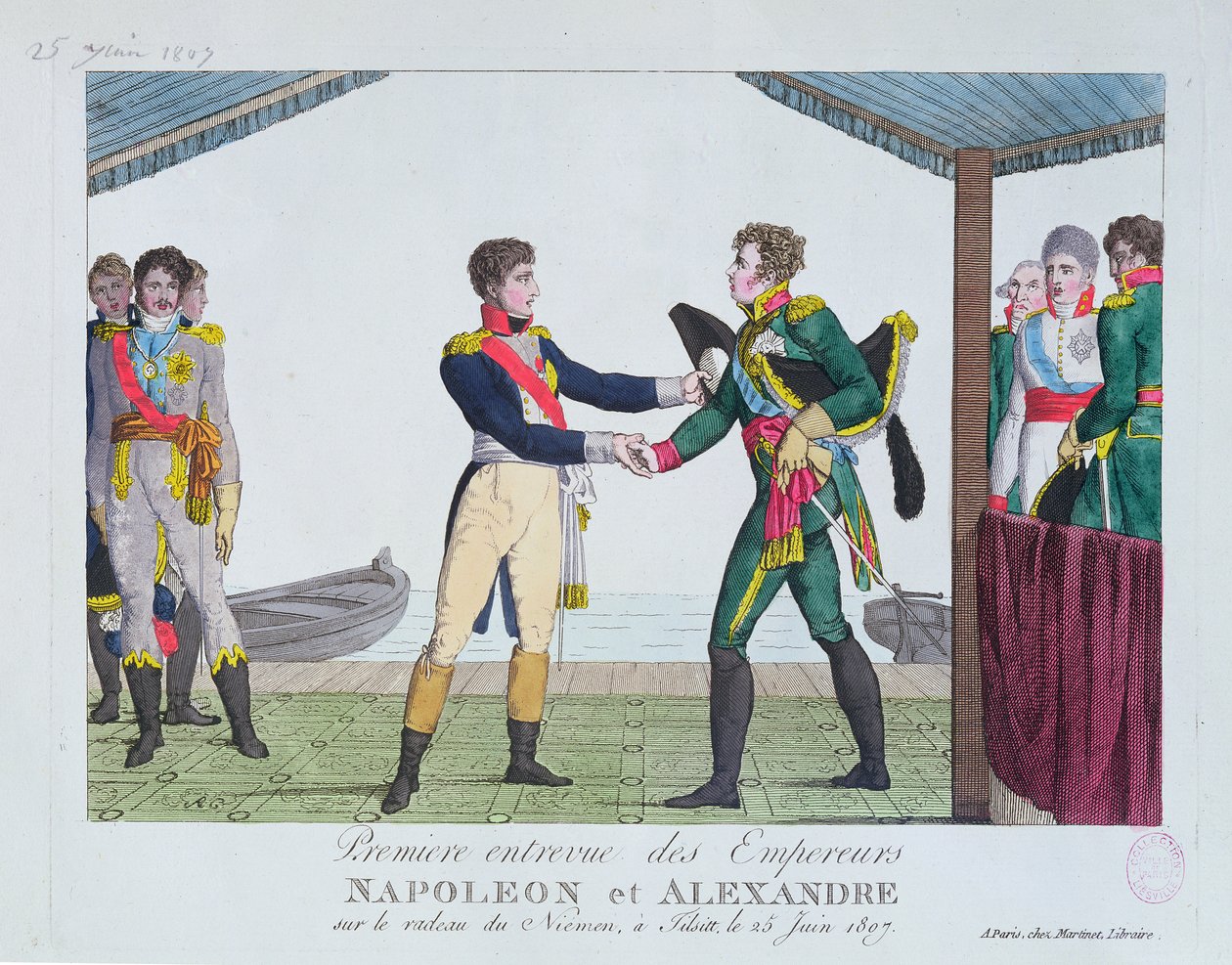 I. Napóleon és I. Sándor találkozója Tilsitben, 1807. június 25-én alkotó: French School