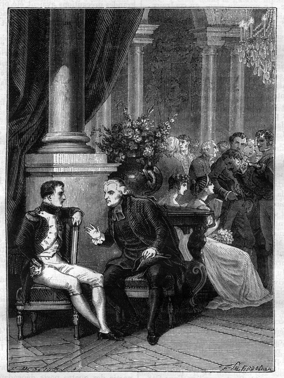 I. Napóleon olaszországi Genes-i (Genova) találkozása Jean Siffrein Maury (1746-1817) bíborossal 1805 - Adolphe Thiers „A birodalom története a konzulátus történetét követve” című művében - 1879 - magángyűjtemény alkotó: French School