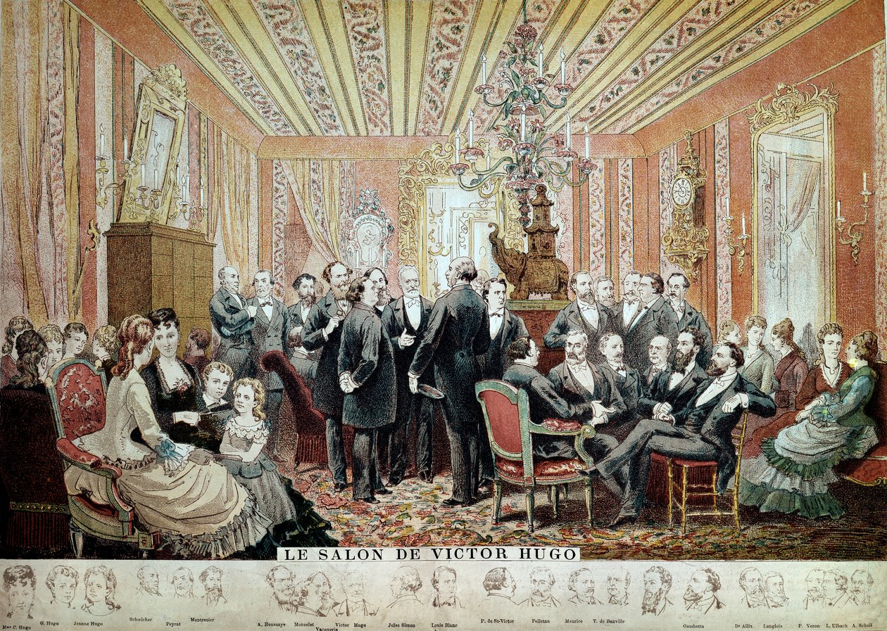 Találkozó a Maison Hugo Irodalmi Szalonjában, Párizs, 1875 körül (metszet) alkotó: French School