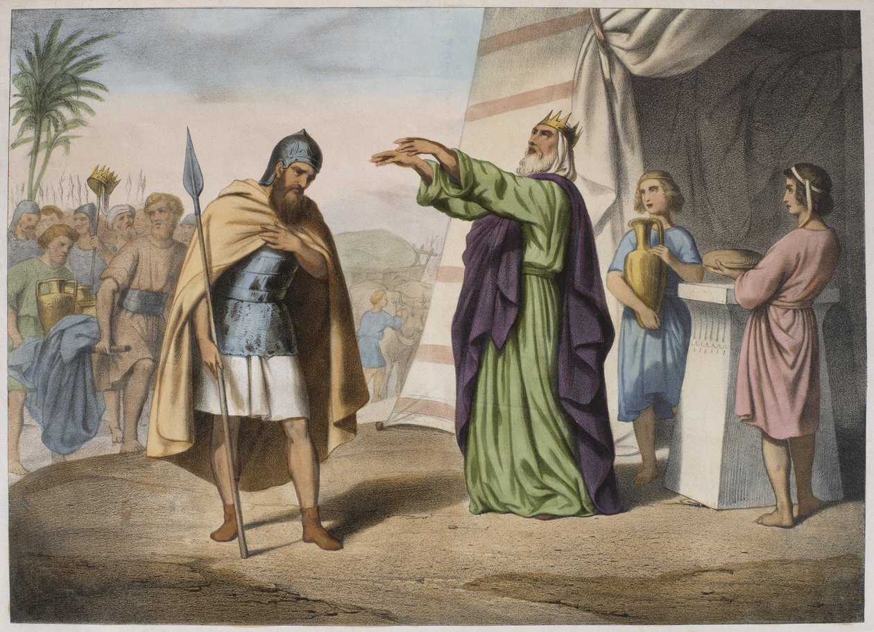 Melkizedek Ábrahámot áldja, illusztráció az LHistoire Sainte katekizmusból, kiadó: Charles Delagrave, Párizs alkotó: French School