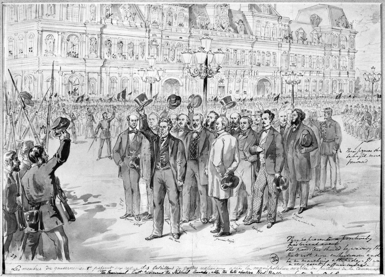 Az ideiglenes kormány tagjai, akik felülvizsgálták a Nemzeti Gárdát a párizsi Hotel de Ville előtt 1870. október 31-én, 1870 körül alkotó: French School