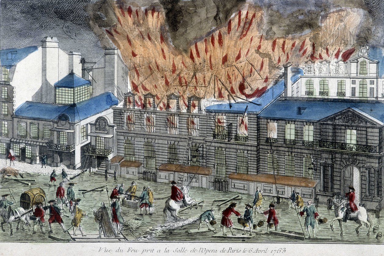 Men trying to quench the fire of the Paris opera in 1763. alkotó: French School