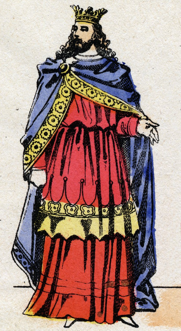 Meroving-dinasztia: III. Childerik (714-755) frankok királyának portréja 743-tól 751-ig. Epinális képalkotás a 19. század végéről. Magángyűjtemény. alkotó: French School