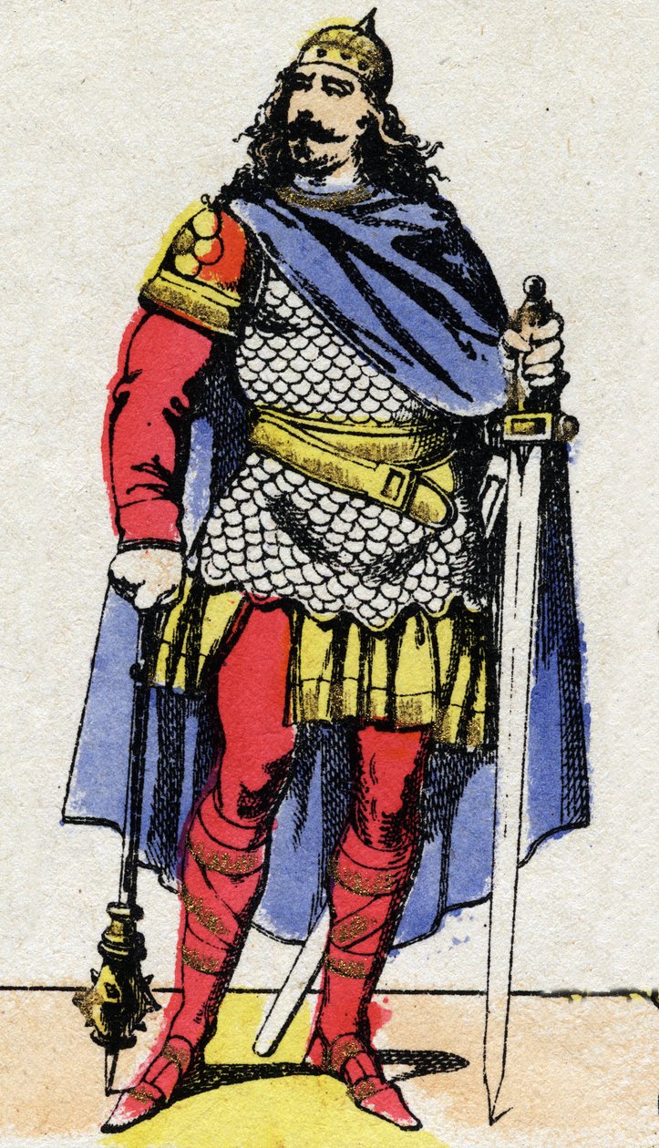 Meroving-dinasztia: Martel Károly (688-741. sz.) palota polgármesterének portréja 737-től 741-ig. Epinális képalkotás a 19. század végéről. Magángyűjtemény. alkotó: French School