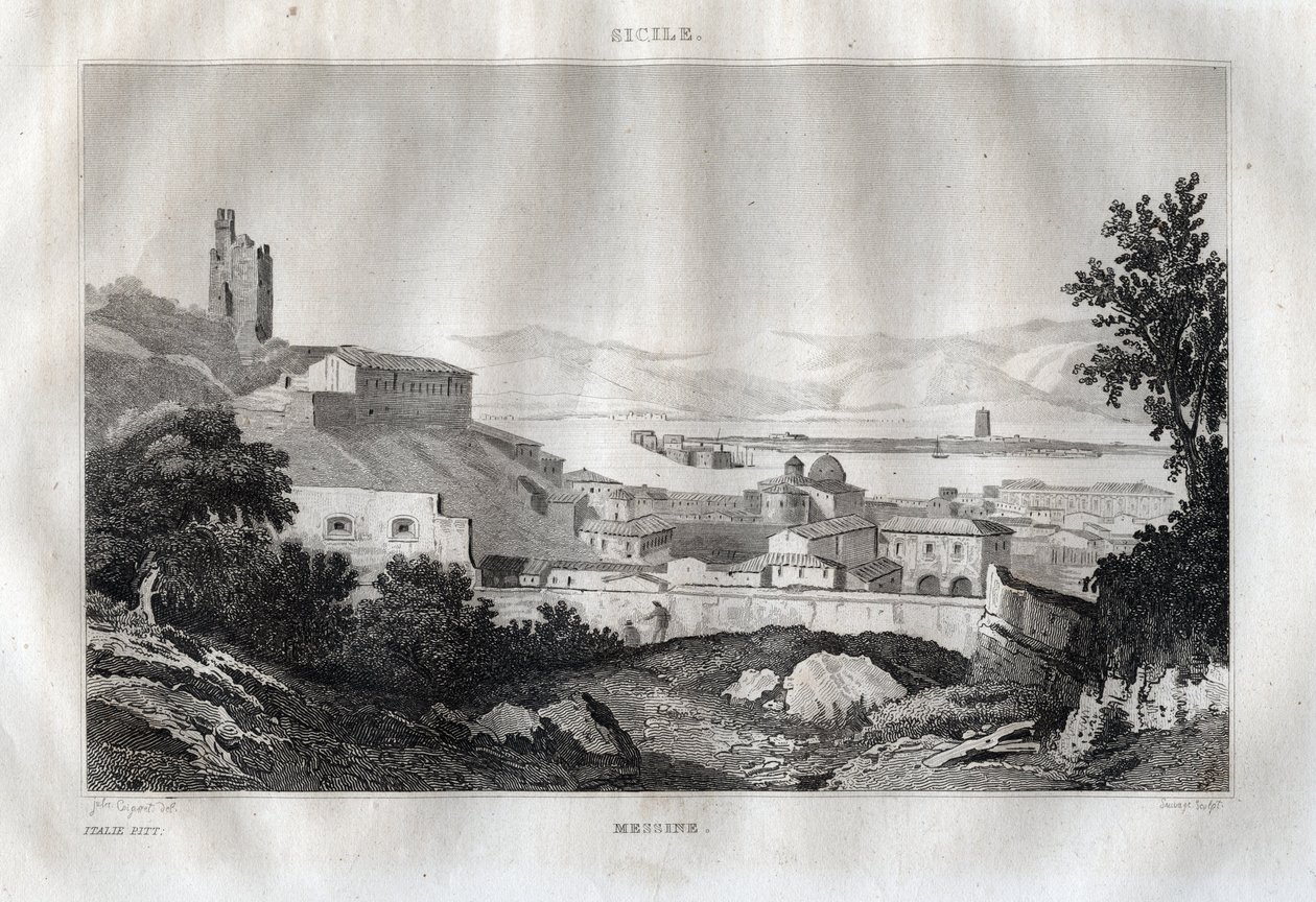 Messina - Messina - Szicília - Szicília - Szicília - Metszet a „” Olaszországból Festői” - Olaszország történelmi és leíró festménye”, M. de Norvins, Ch. Nodier 1834-1836. alkotó: French School