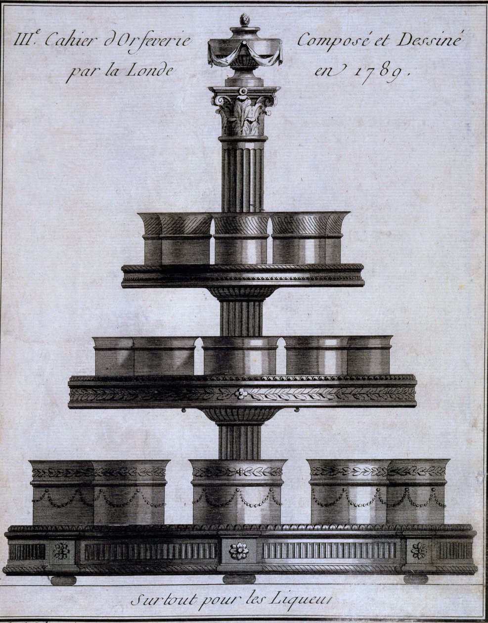 Fémmunka: likőrpohár készlet állványon, 1780-96 alkotó: French School