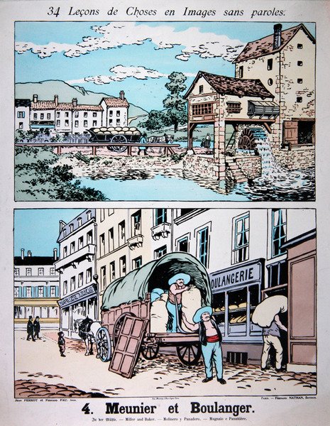 Miller és Baker, illusztráció egy általános iskolai tankönyvből, 1900 körül (színes litó) alkotó: French School
