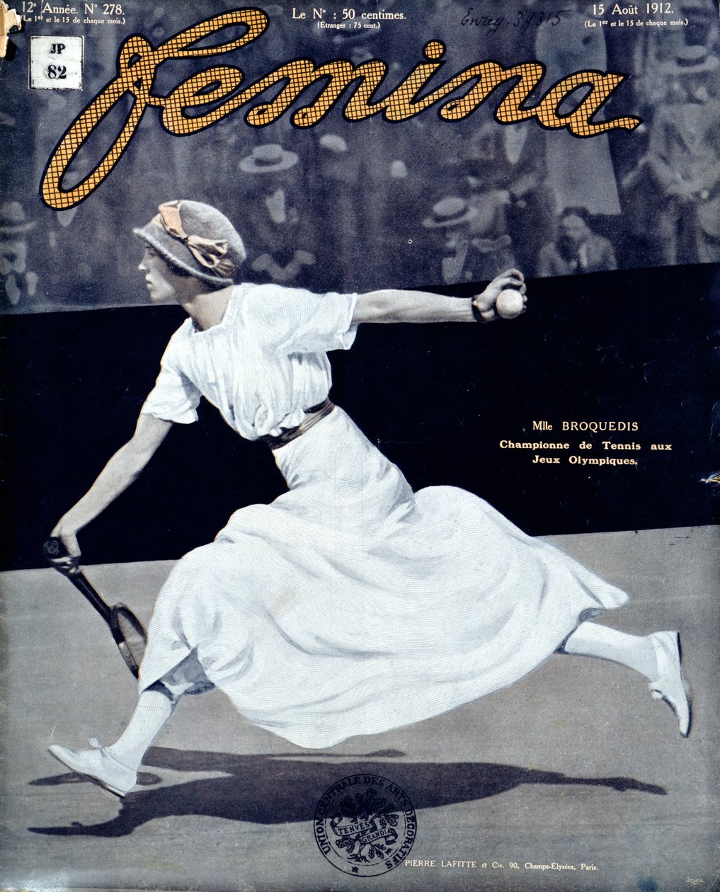 Miss Broquedis, olimpiai teniszbajnok, a Femina címlapja, 278. szám, 1912. augusztus 15. (színes fotó) alkotó: French School