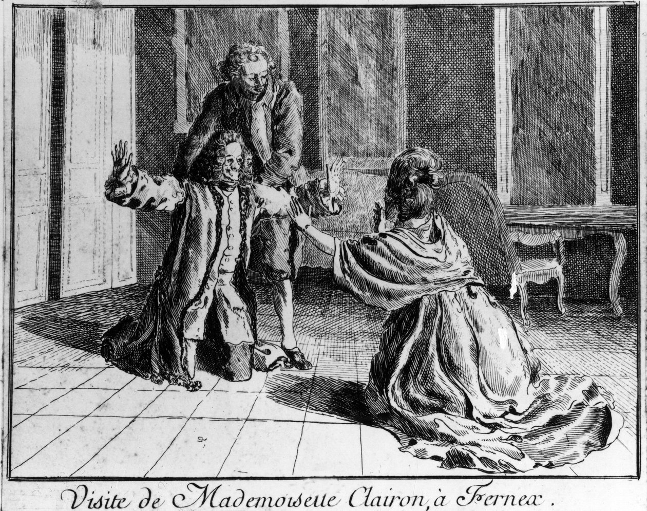 Miss Clairon (Mademoiselle Clairon Josephe Leris de La Ttude dit Mademoiselle Clairon (1723 -1803) francia színésznő, meglátogatta Ferney a Voltaire metszet 18. században. alkotó: French School