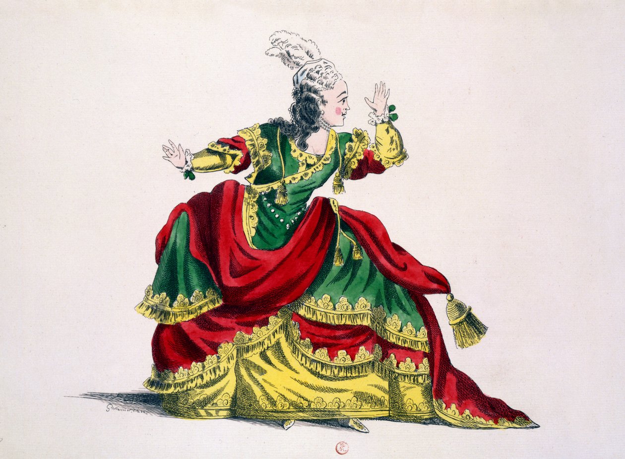 Miss Sainval mint Zenobie a Zenobie és Rhadamisthe című filmben, Guillaumot fils fakszimile (kézzel színezett metszet) alkotó: French School
